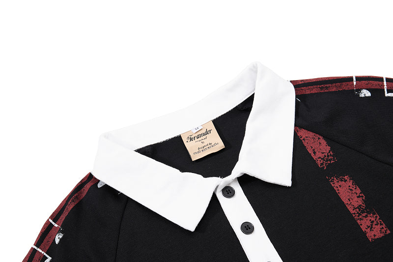 Yiaknis Men's Black and White Polo Shirt, Red Stripe – photo 11