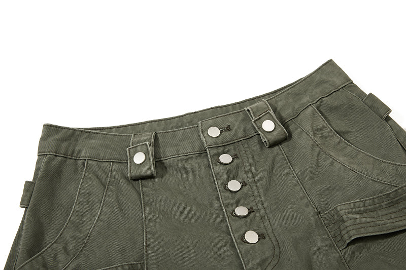 Yiaknis Wide-Leg Cropped Cargo Trousers, Button Fly, Green and Khaki – photo 11