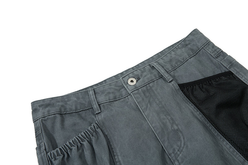 Yiaknis Wide-Leg Cargo Trousers with Mesh Pocket, Dark Grey and Blue – photo 11
