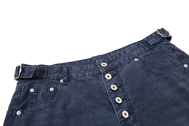 Yiaknis Wide-Leg Cropped Denim Trousers, Button Fly, Blue and Khaki – photo 11