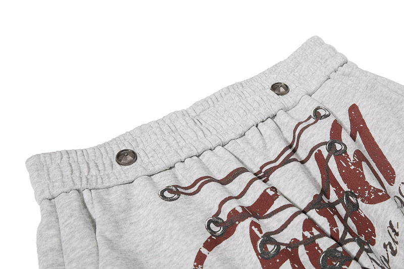 Yiaknis Wide-Leg Sweatpants, Red Side Stripes, Light Grey and Black