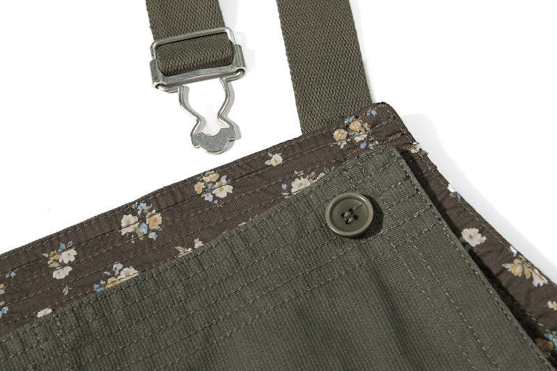 Yiaknis Wide-Leg Overalls, Floral Bib Trim, Army Green and Black