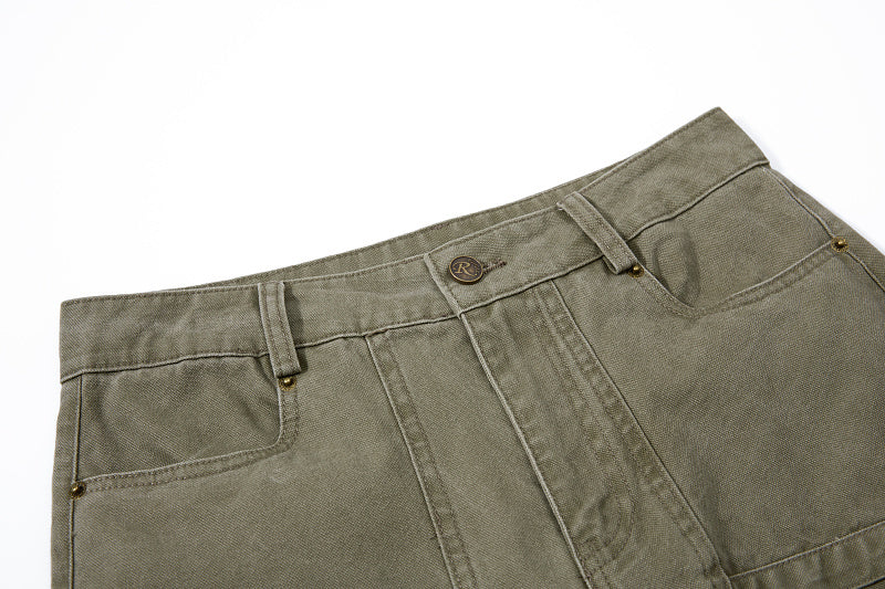 Yiaknis Wide-Leg Trousers with Button Fly and Flap Pockets, Khaki and Black – photo 11