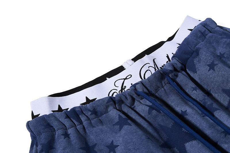 Yiaknis Wide-Leg Star Print Sweatpants, Script Print, Blue and Black