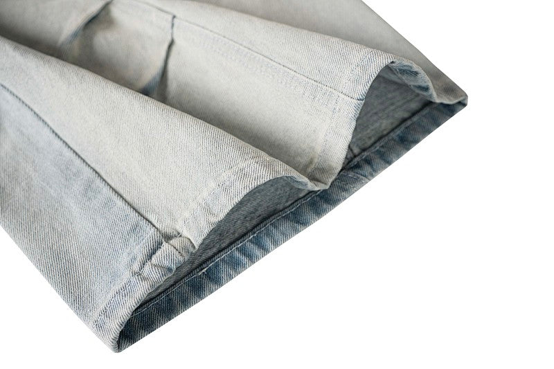 Yiaknis Light Blue Wide-Leg Denim Cargo Capri Pants – photo 12