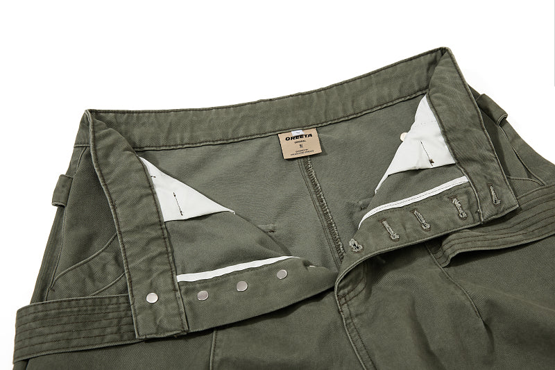 Yiaknis Wide-Leg Cropped Cargo Trousers, Button Fly, Green and Khaki – photo 12