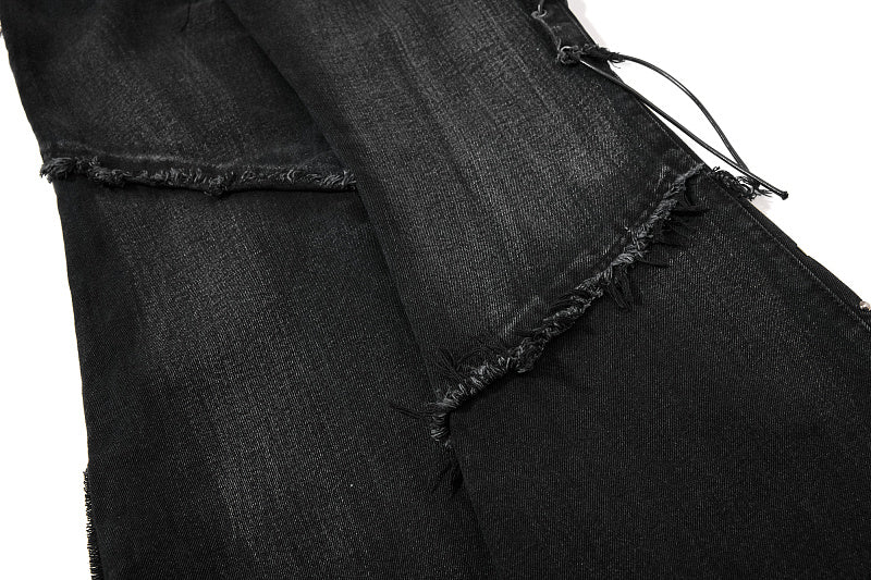 Yiaknis Black Flared Jeans with Studs and Lace-Up Panels