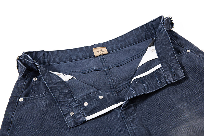 Yiaknis Wide-Leg Cropped Denim Trousers, Button Fly, Blue and Khaki – photo 12