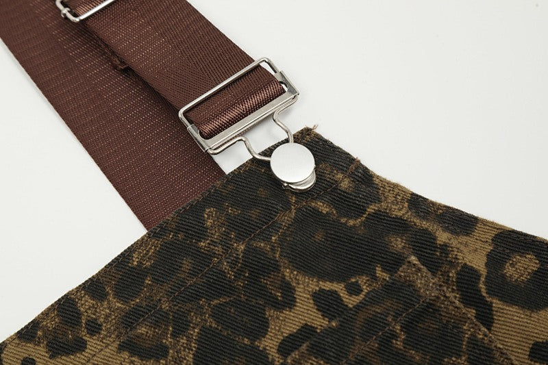 Yiaknis Leopard Print Overalls with Brown Straps
