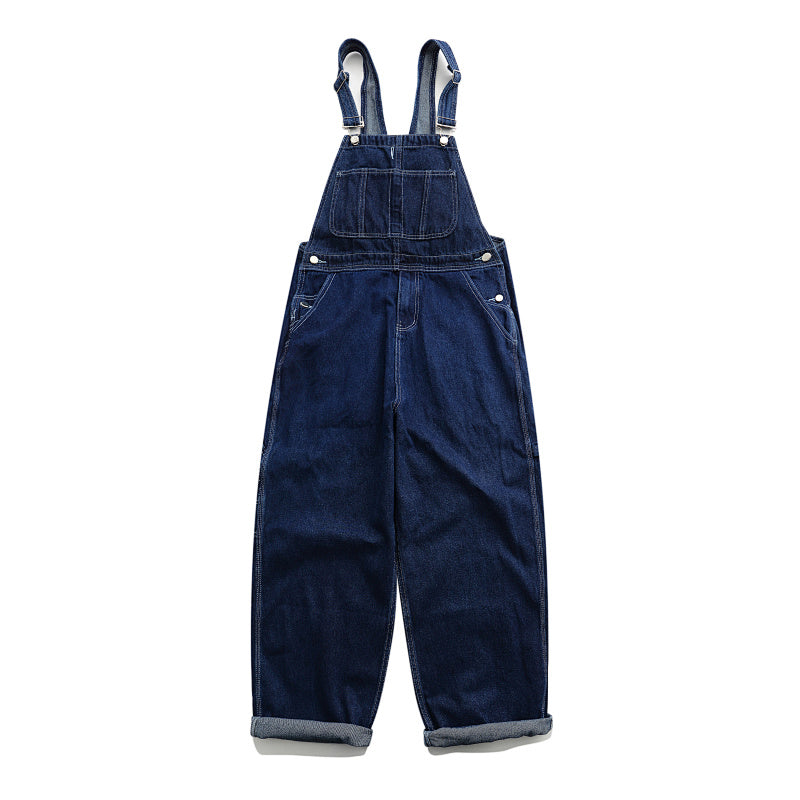 Yiaknis Wide-Leg Denim Overalls, Adjustable Straps, Blue and Black