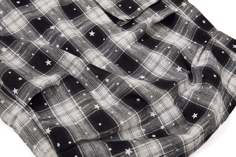 Yiaknis Black and White Plaid Wide-Leg Cropped Trousers, Star Print