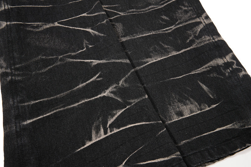 Yiaknis Black Washed Flared Jeans with Lace-Up Legs