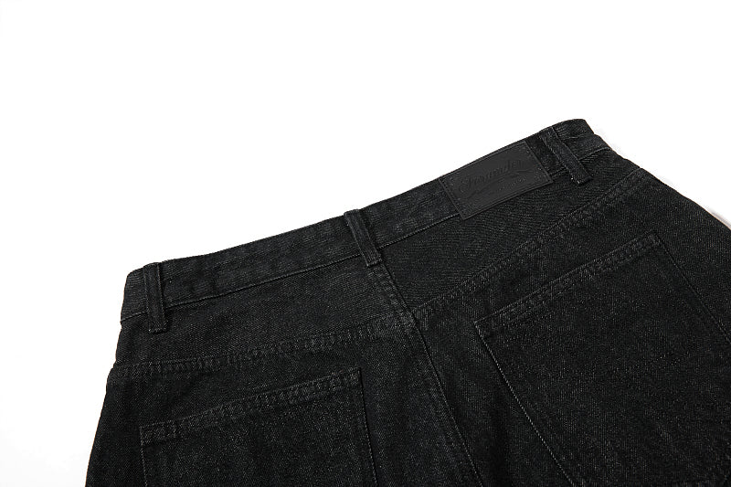 Yiaknis Wide-Leg Cropped Denim Trousers, Button Placket, Black – photo 12