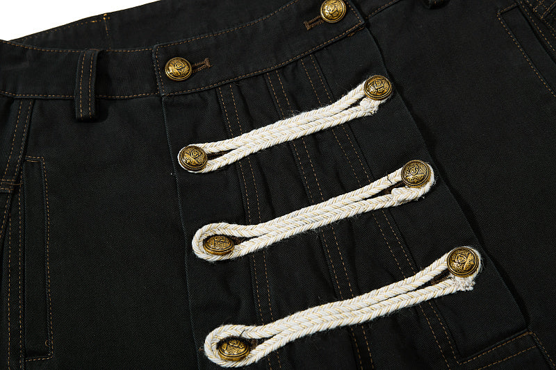 Yiaknis Wide-Leg Trousers with Rope Front Lacing, Black and Beige – photo 12