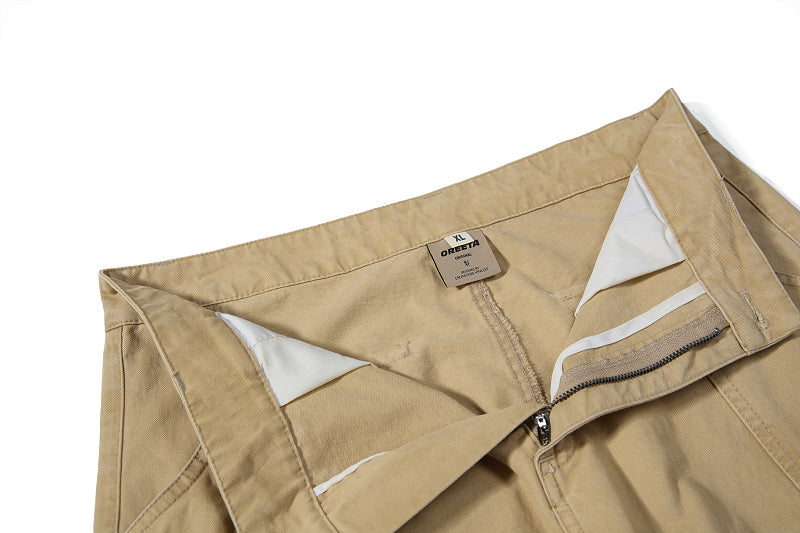 Yiaknis Khaki and Dark Grey Wide-Leg Cargo Trousers with Back Flap Pockets – photo 12