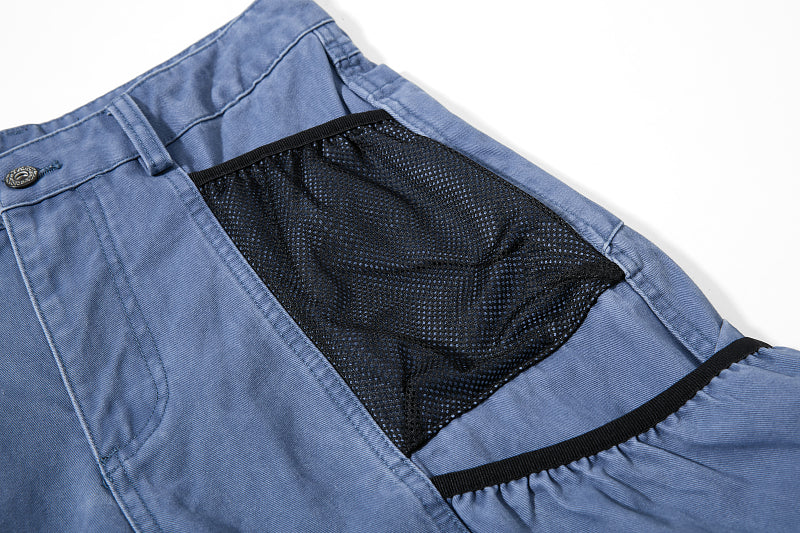 Yiaknis Wide-Leg Cropped Cargo Trousers, Mesh Panel, Blue and Grey – photo 12