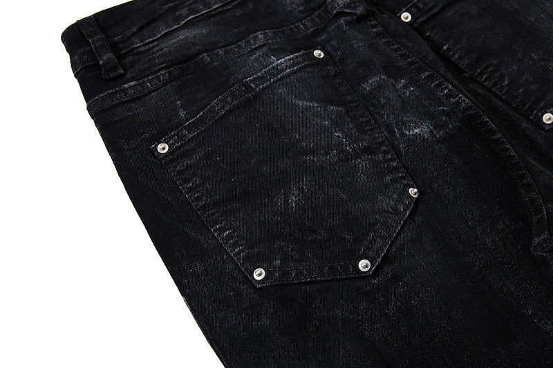 Yiaknis Black Washed Flared Jeans with Leg Studs