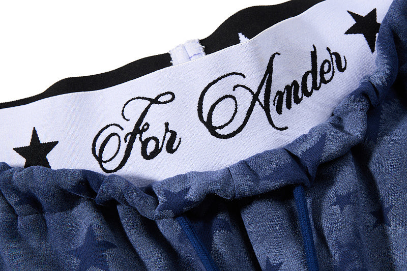 Yiaknis Wide-Leg Star Print Sweatpants, Script Print, Blue and Black