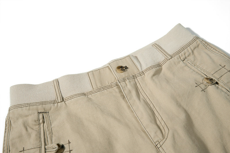 Yiaknis Khaki and Dark Grey Wide-Leg Cargo Trousers with Elastic Back Waist – photo 12
