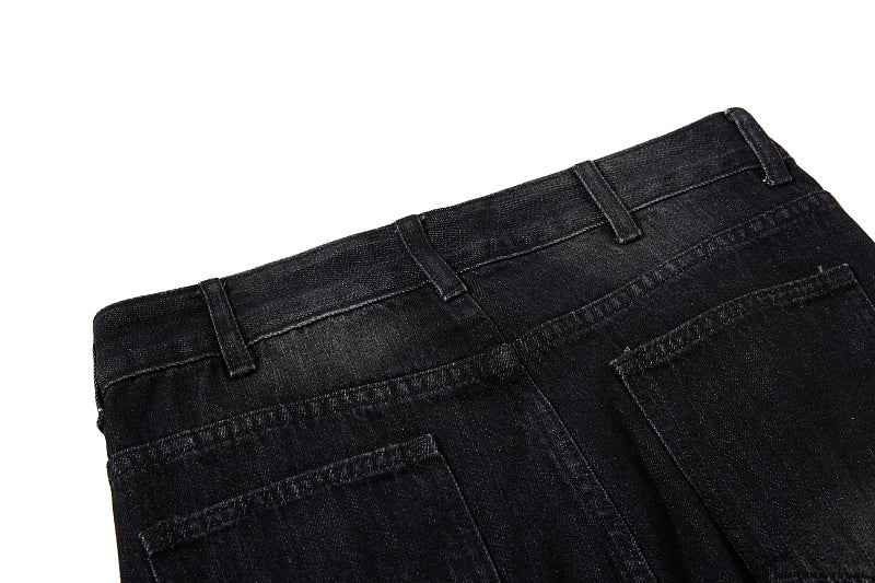 Yiaknis Black Washed Flared Jeans with Buckle Straps