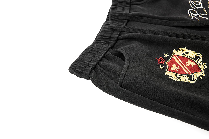 Yiaknis Wide-Leg Trousers with Crest Embroidery, Black and Red – photo 12