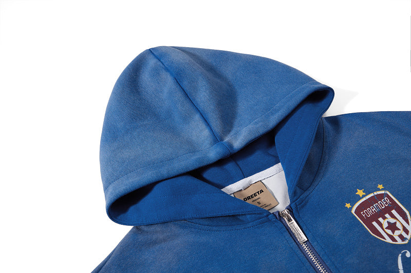 Yiaknis Zip-Up Hoodie and Sweatpants Set, Script Print, Blue and Black – photo 12