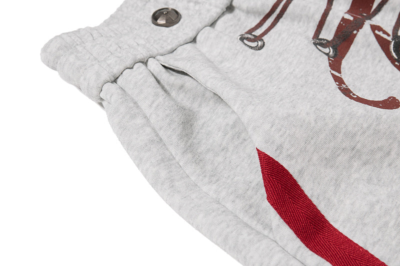 Yiaknis Wide-Leg Sweatpants, Red Side Stripes, Light Grey and Black
