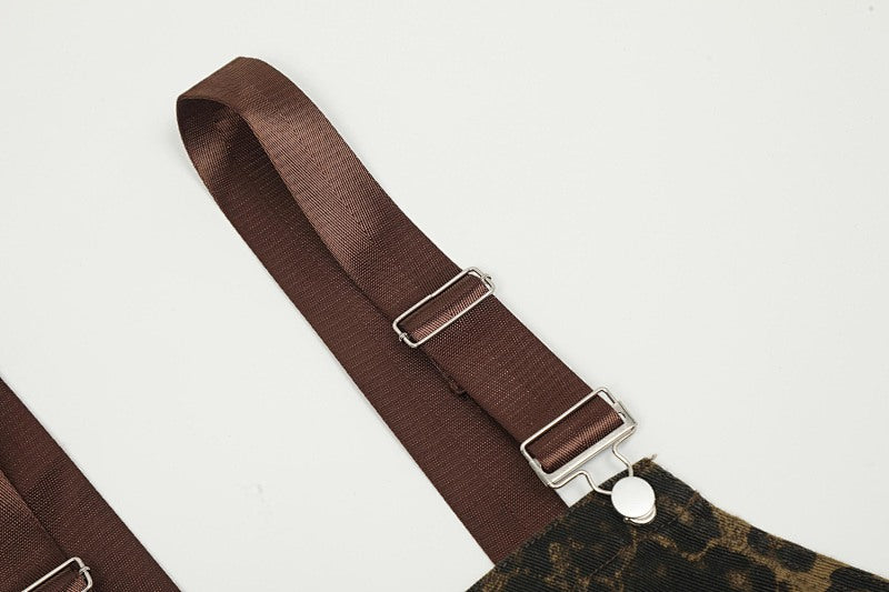 Yiaknis Leopard Print Overalls with Brown Straps