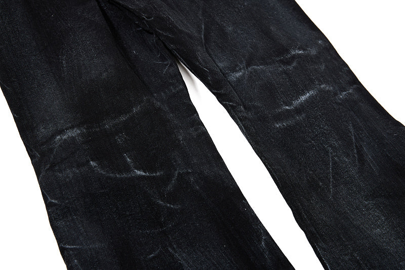 Yiaknis Black Washed Flared Jeans with Leg Studs