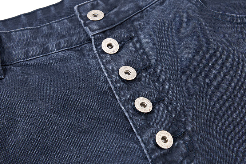 Yiaknis Wide-Leg Cropped Denim Trousers, Button Fly, Blue and Khaki – photo 13