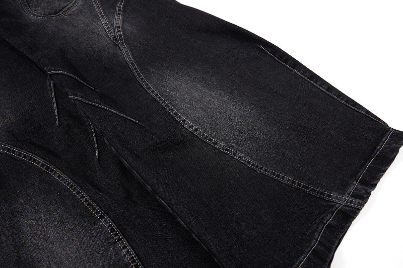 Yiaknis Black Washed Curved-Leg Jeans with Lace-Up Sides, Black