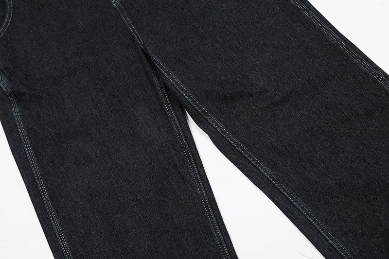 Yiaknis Dark Denim Overalls with Red Plaid Pockets and Cuffs