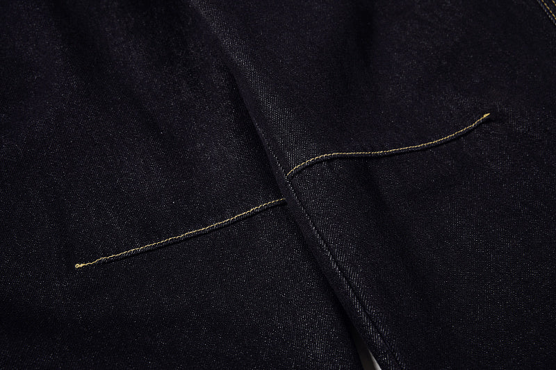 Yiaknis Denim Overalls with Leopard Print Pocket Trim - Dark Denim