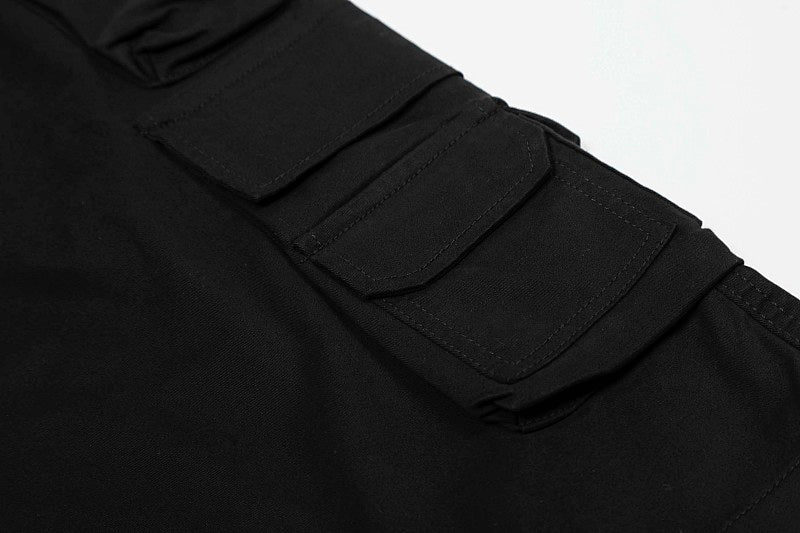 Yiaknis Black Wide-Leg Cargo Capri Pants with Side Pockets