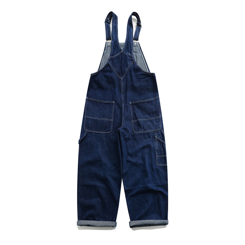 Yiaknis Wide-Leg Denim Overalls, Adjustable Straps, Blue and Black