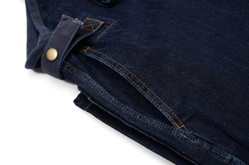 Yiaknis Dark Blue Denim Overalls with Zip and Cargo Pockets