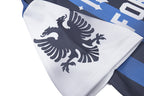 Yiaknis Men's Blue and Black Striped Short-Sleeve Top with Crest Print – photo 13