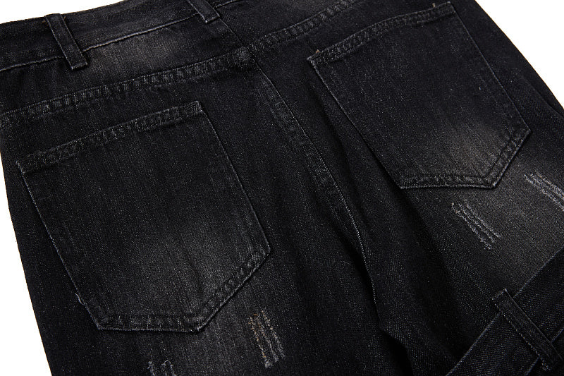 Yiaknis Black Washed Flared Jeans with Buckle Straps