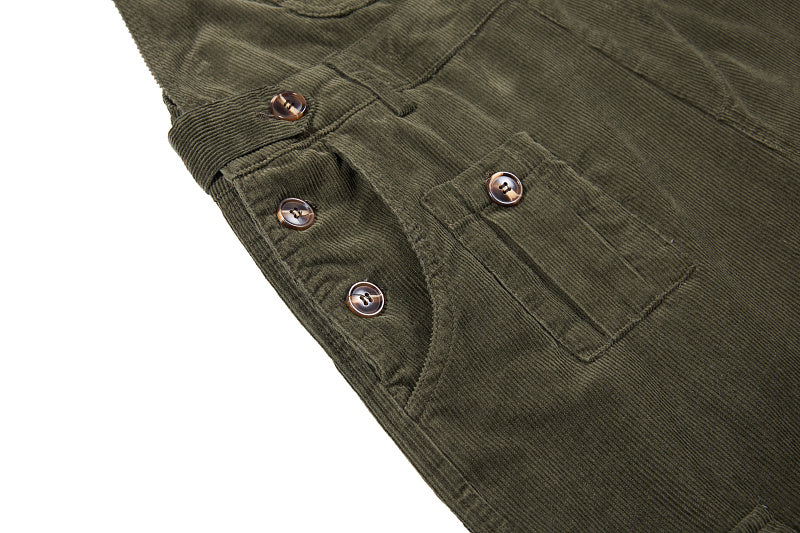 Yiaknis Corduroy Overalls with Adjustable Straps - Army Green, Black