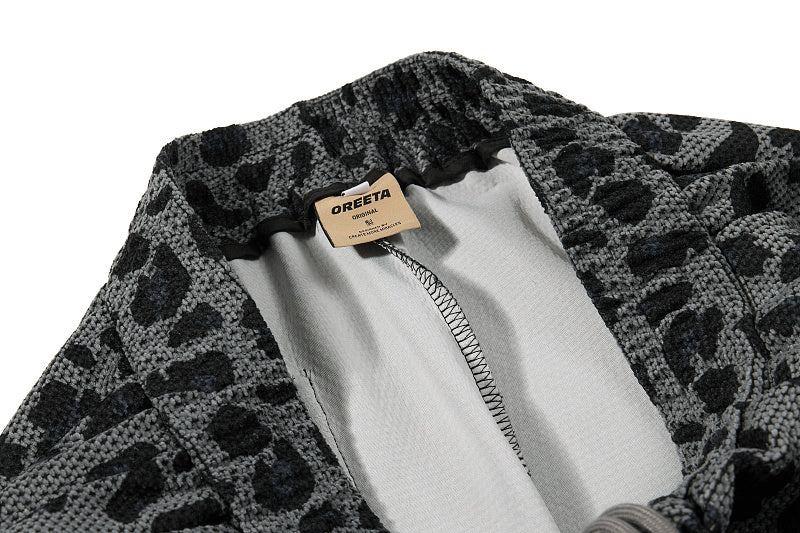 Yiaknis Leopard Print Sweatpants, Embroidered Patch, Grey and Blue