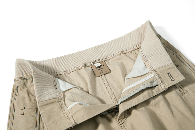 Yiaknis Khaki and Dark Grey Wide-Leg Cargo Trousers with Elastic Back Waist – photo 14
