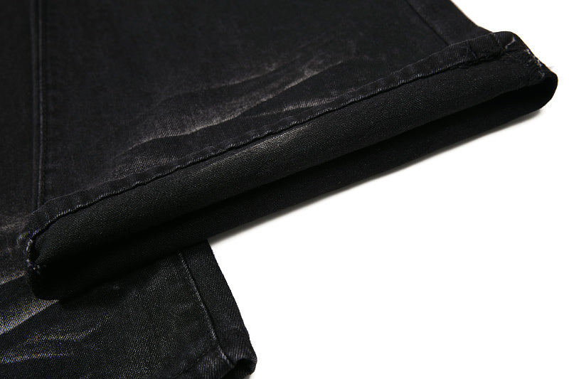Yiaknis Black Washed Flared Jeans with Leopard Pattern, Black