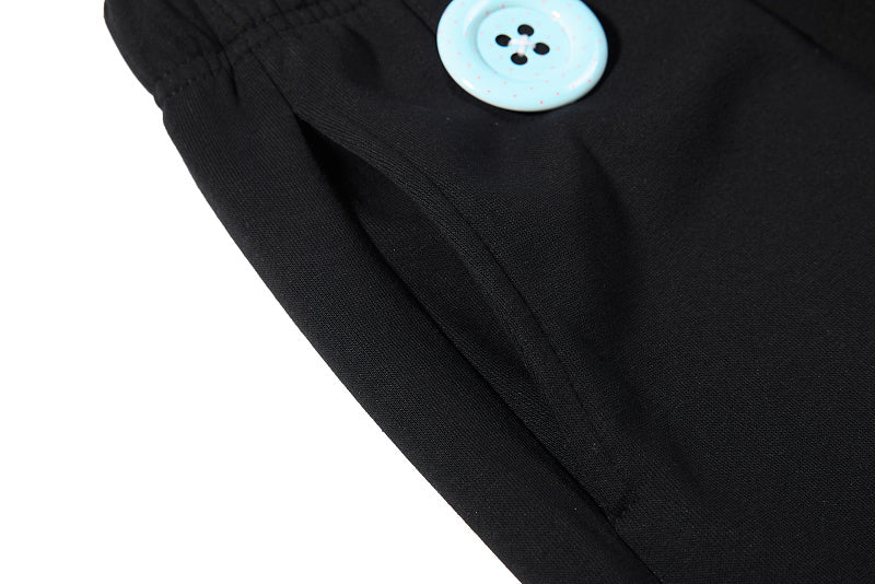 Yiaknis Wide-Leg Sweatpants, Colourful Buttons, Black and Light Grey