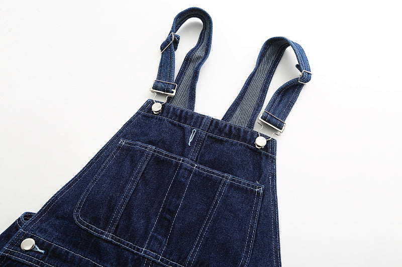 Yiaknis Wide-Leg Denim Overalls, Adjustable Straps, Blue and Black