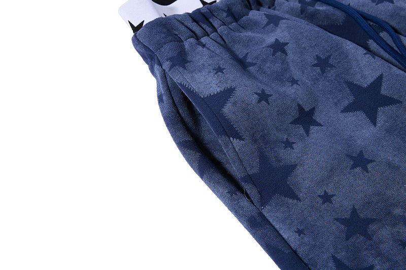 Yiaknis Wide-Leg Star Print Sweatpants, Script Print, Blue and Black