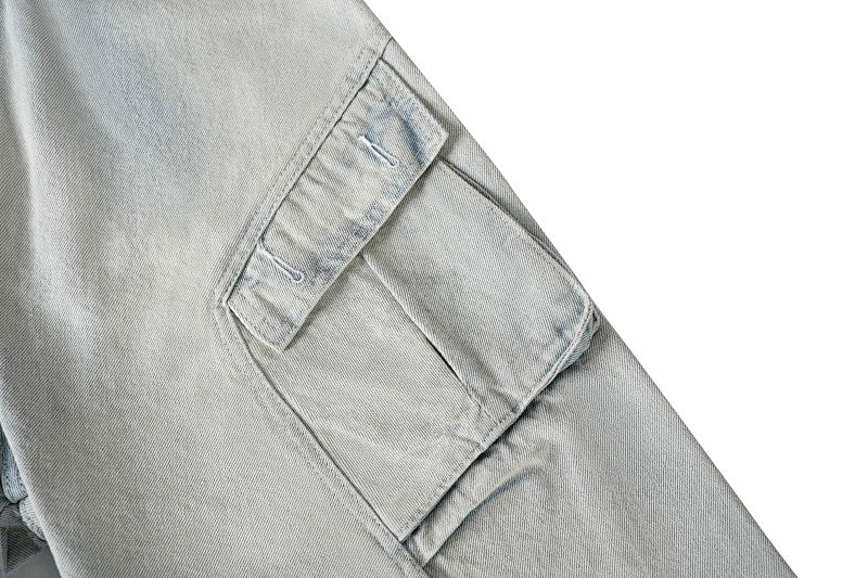 Yiaknis Light Blue Wide-Leg Denim Cargo Capri Pants – photo 14