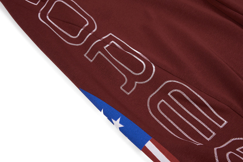 Yiaknis Wide-Leg Sweatpants, Letter Print, Burgundy and Black