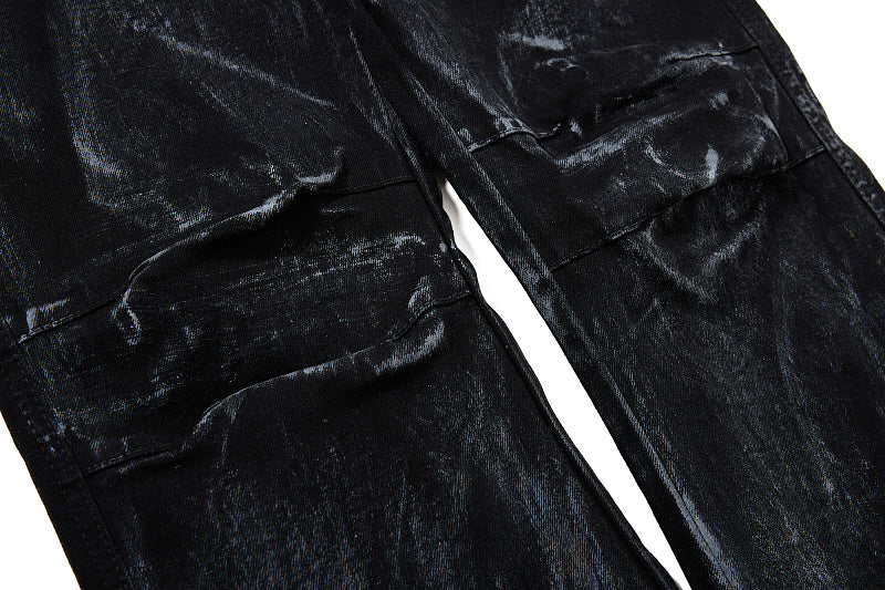 Yiaknis Black Washed Flared Jeans with Leg Studs