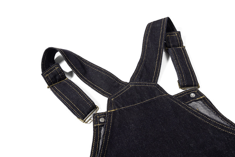 Yiaknis Denim Overalls with Leopard Print Pocket Trim - Dark Denim