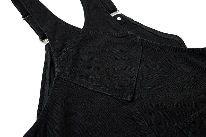 Yiaknis Wide-Leg Denim Overalls, Bib and Cargo Pockets, Dark Blue and Black – photo 14